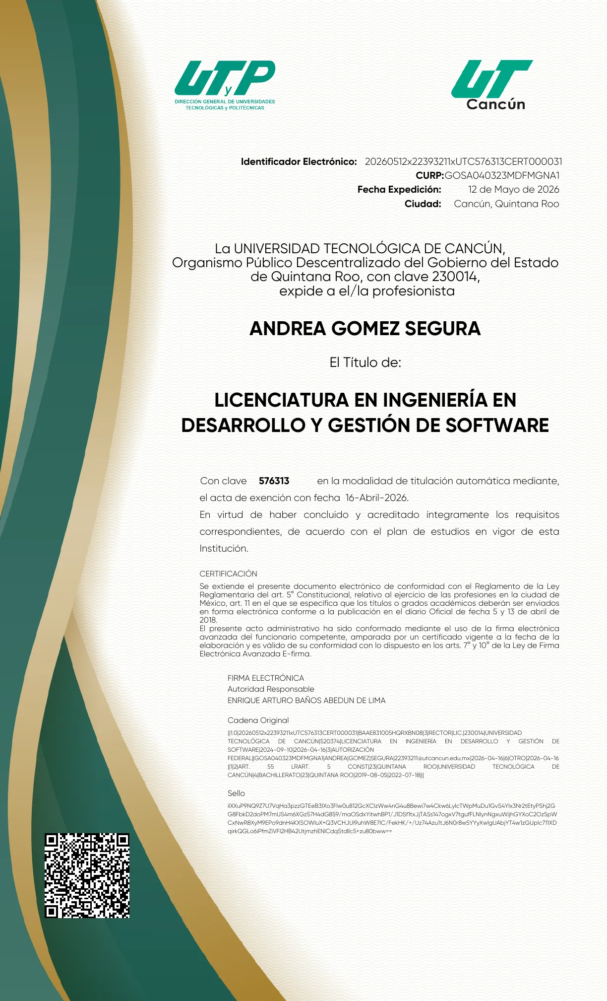 University Degree Certificate